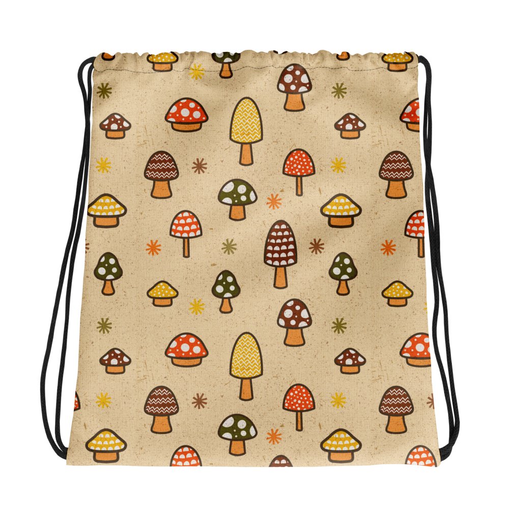 1970s Retro Mushrooms Drawstring Bag product image (1)
