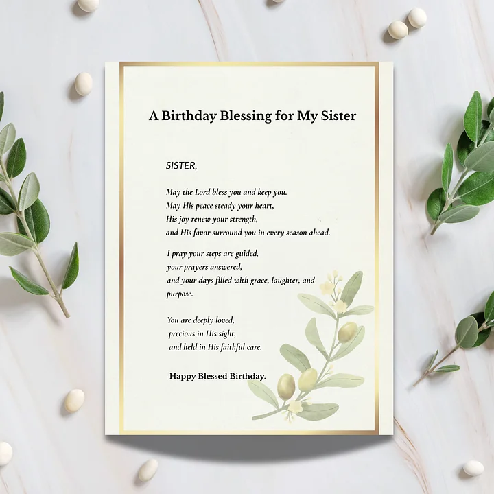 Christian Birthday Prayer Card for Sister • Botanical Blessing (PDF/JPG) product image (2)