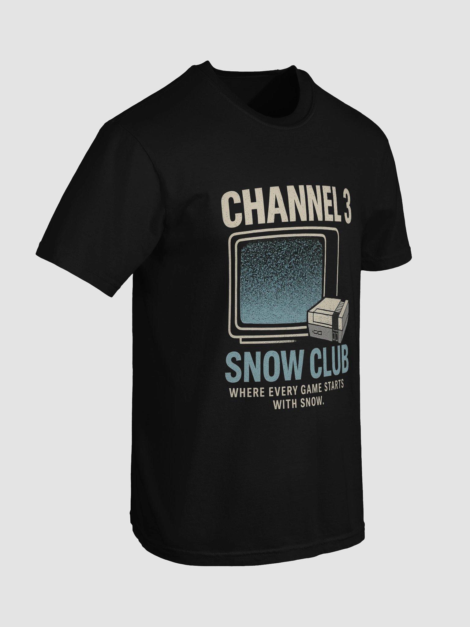 'Channel 3 Snow Club' Tee – 8‑Bit Chill, Static Thrills & Saturday‑Morning Lag! product image (7)