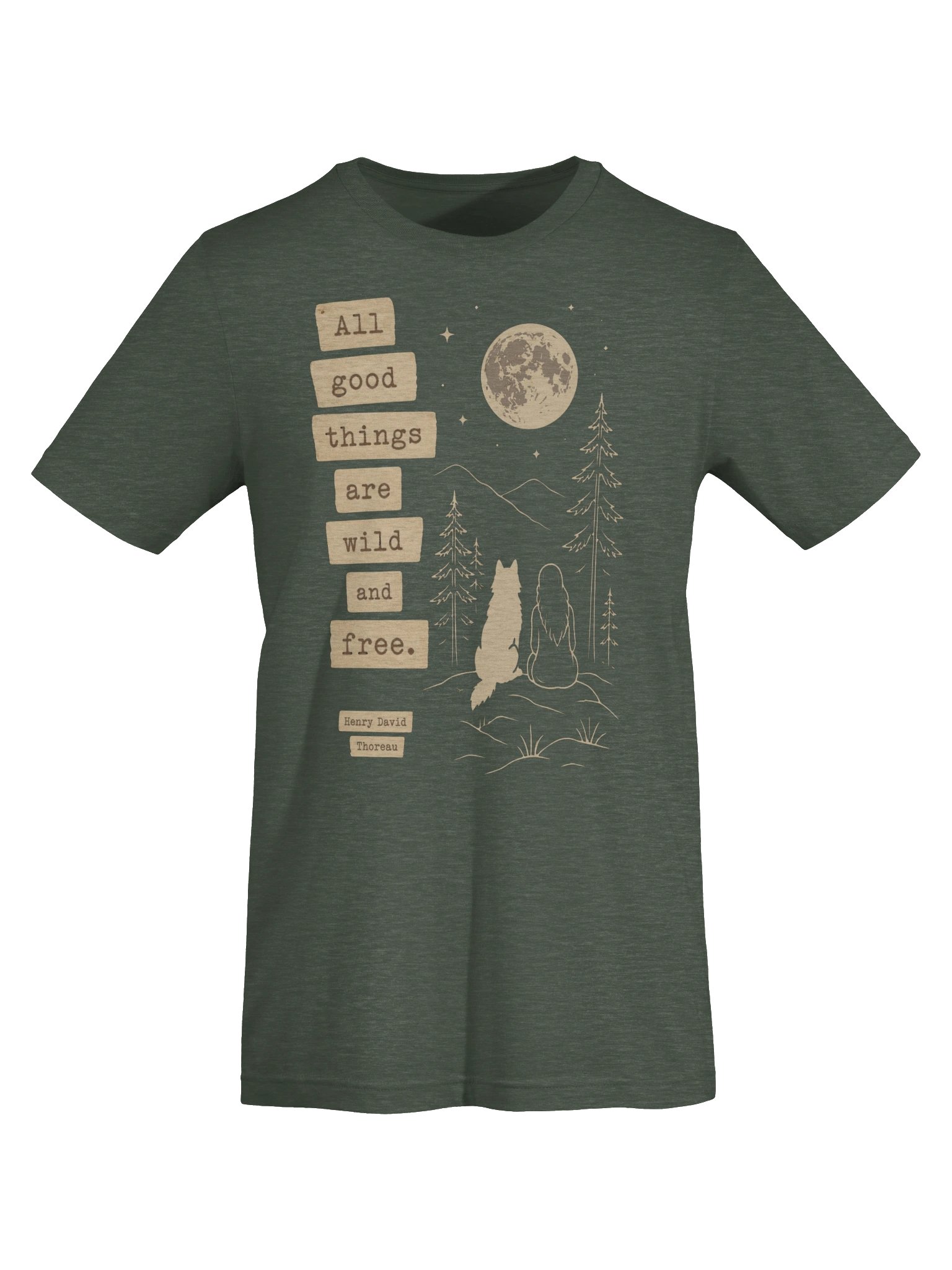 Henry David Thoreau Wild and Free Nature Shirt, Woman & Wolf Full Moon Graphic product image (6)