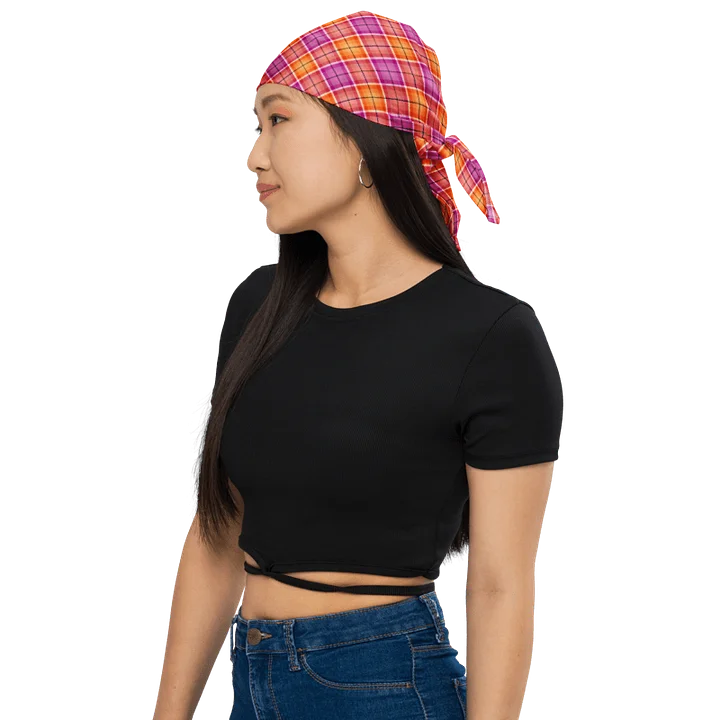 Bright Orange and Pink Plaid Bandana product image (1)