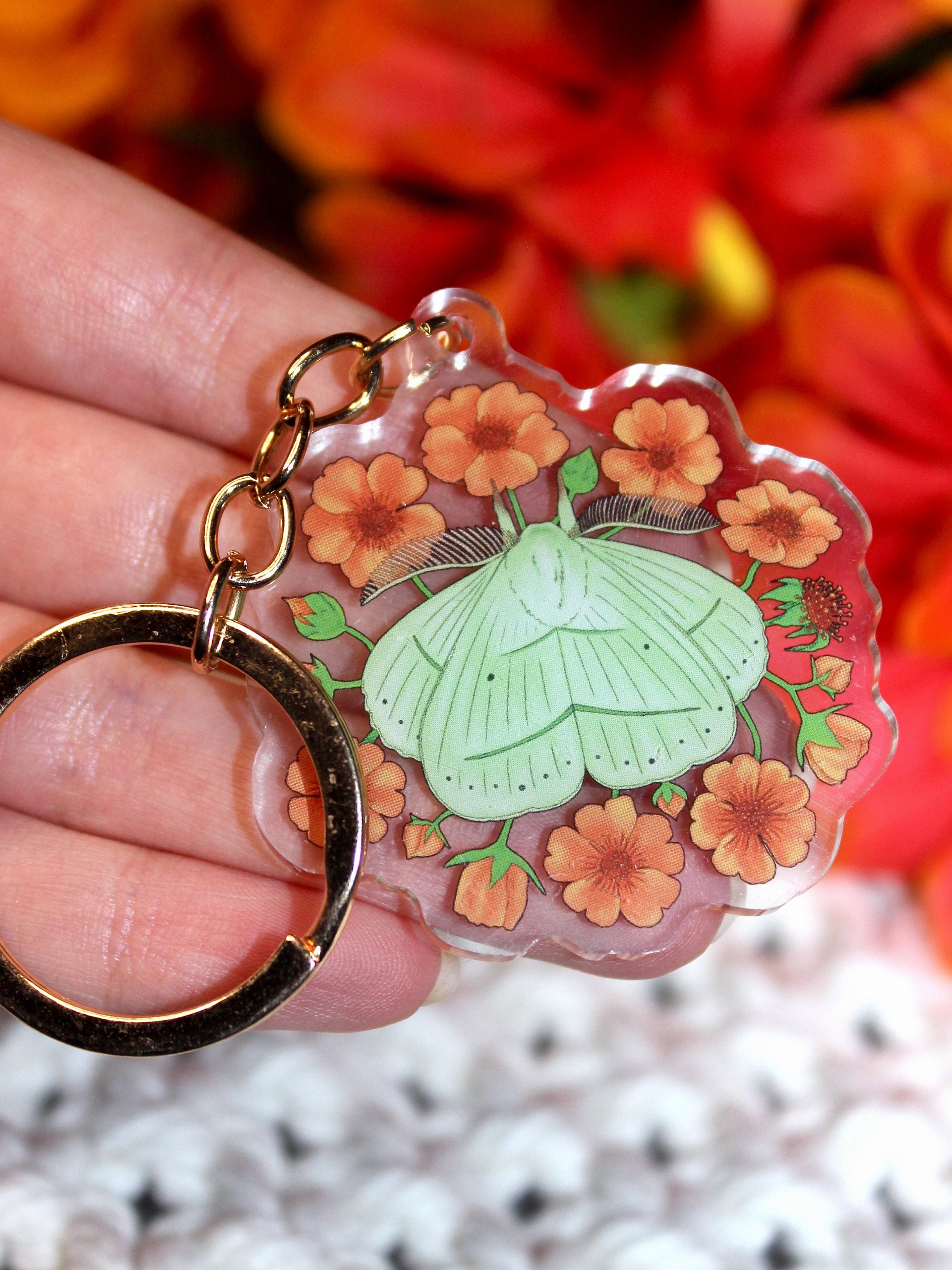 Floral Trabala Garuda Moth Acrylic Keychain product image (1)