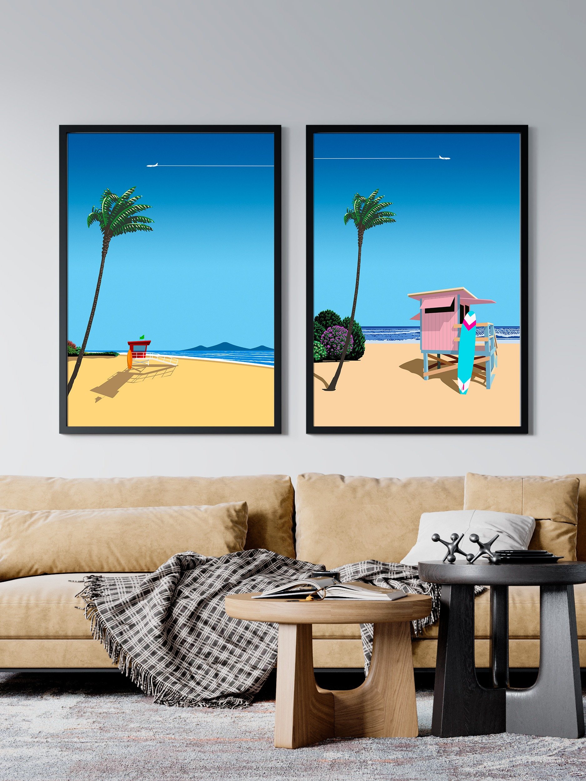 Ibiza, Spain. Serene beach, tropical chillout — City Pop art, retrowave/vaporwave poster, 80s, aesthetic poster, Hiroshi Nagai inspired art product image (2)