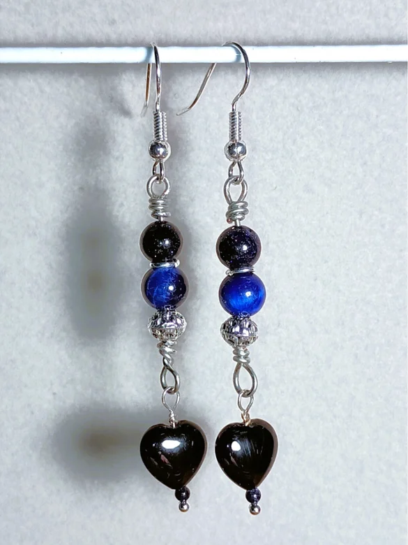 Feisty Dangle Earrings | Handmade, Silver-Tone | "My Black & Blue Heart" product image (2)