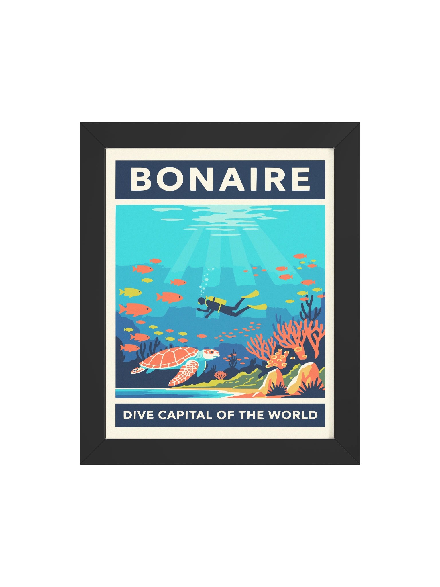 Bonaire Dive Capital of the World Wall Art – Tropical Ocean Scuba Print, Coral Reef & Sea Turtle Travel Poster product image (19)