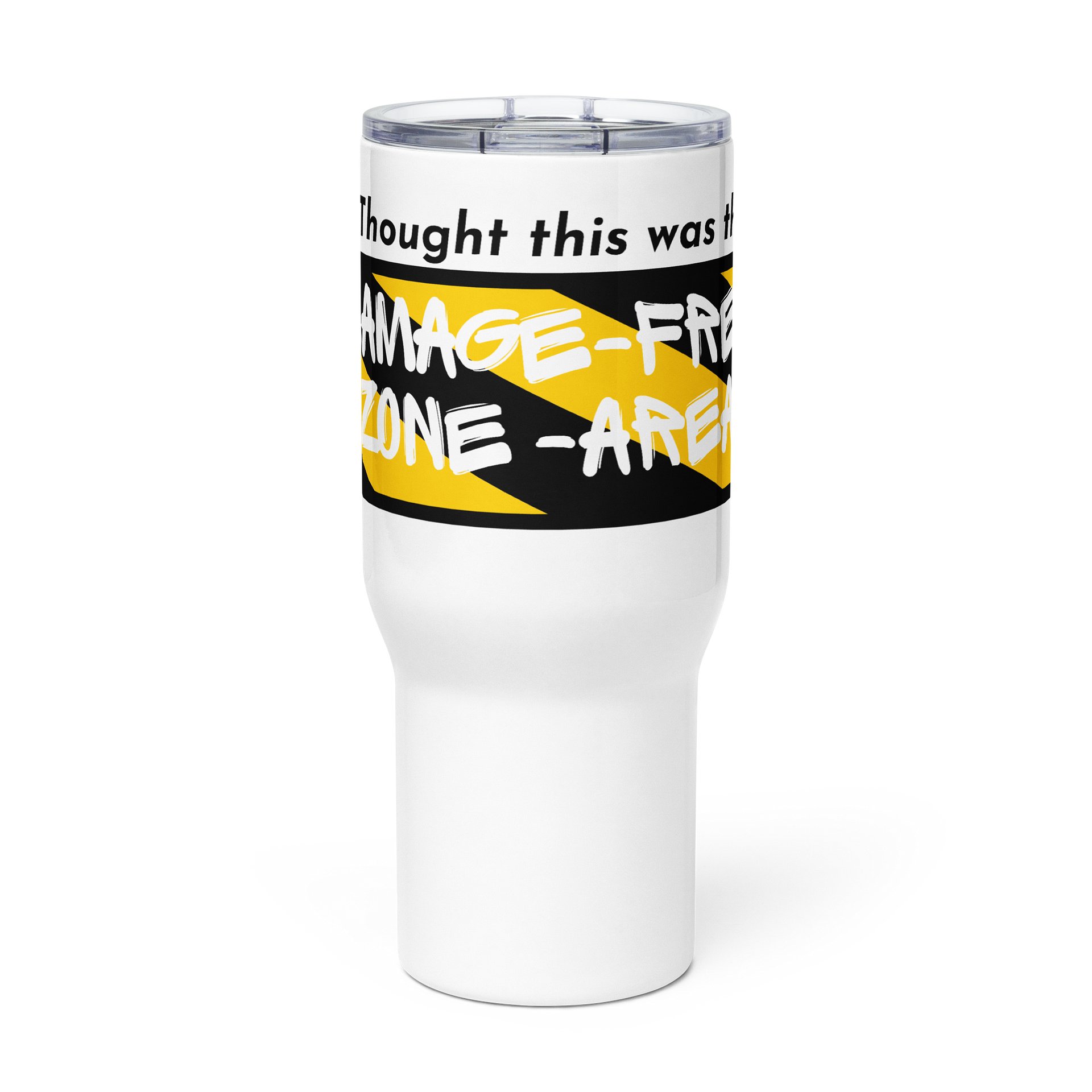 Damage free Zone | Travel Mug with a Handle by Allcolor product image (2)