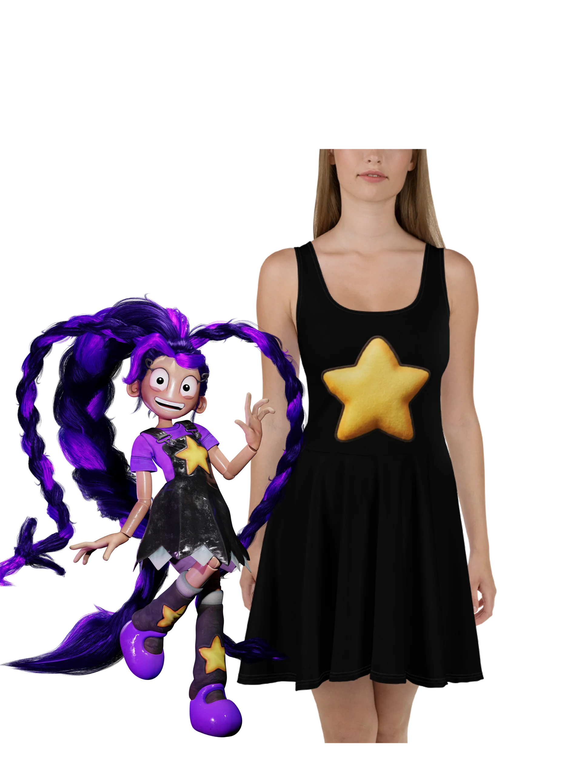 Poppy Playtime Lily Lovebraids Yellow Star Skater Dress product image (1)