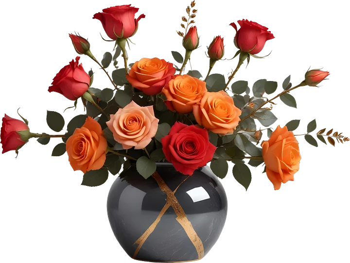 Golden Harmony Vase with Roses - PNG product image (1)