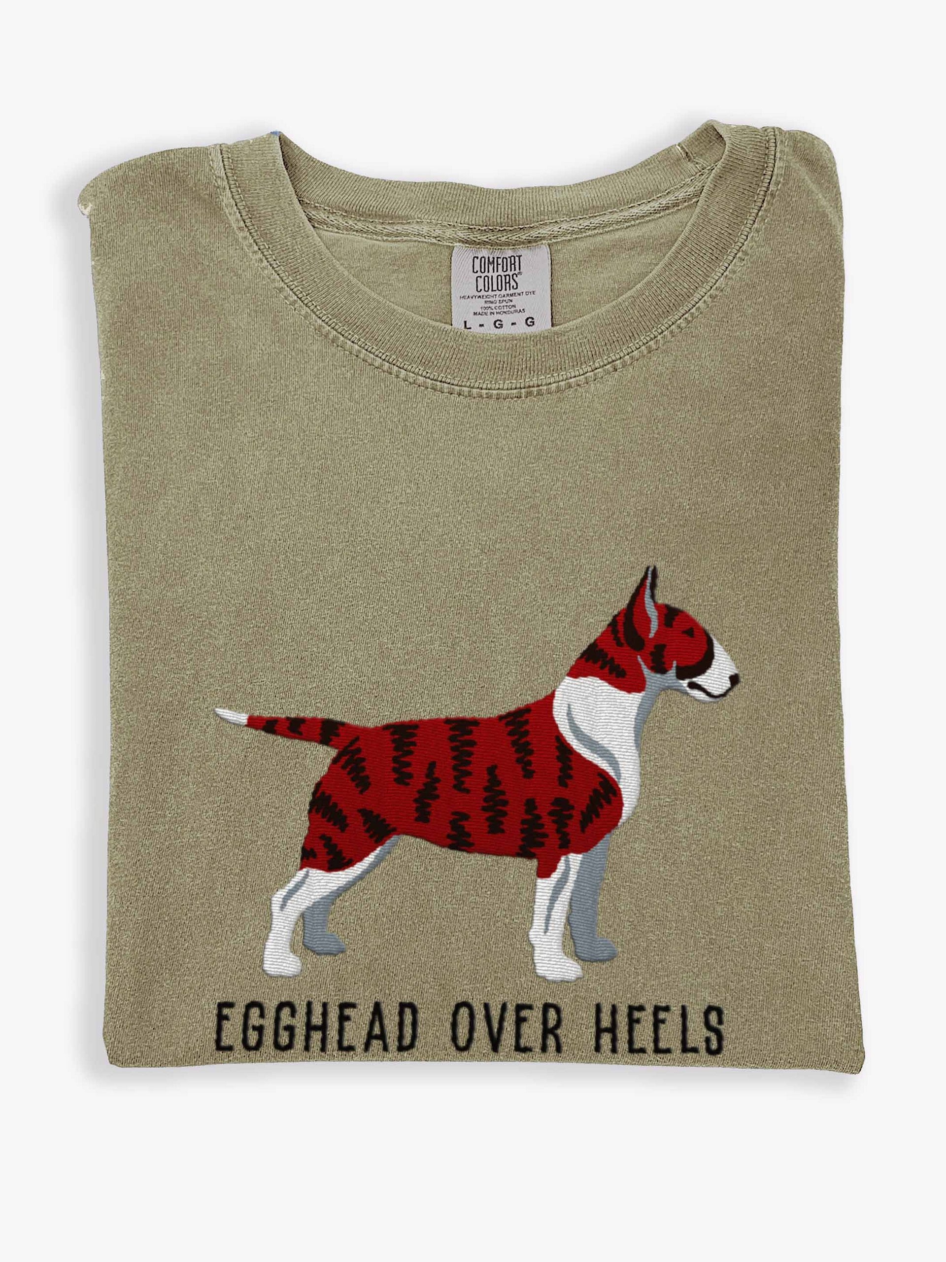 Egghead Over Heels T-Shirt(Embroidered) of an English Bull Terrier(Brindle) product image (1)