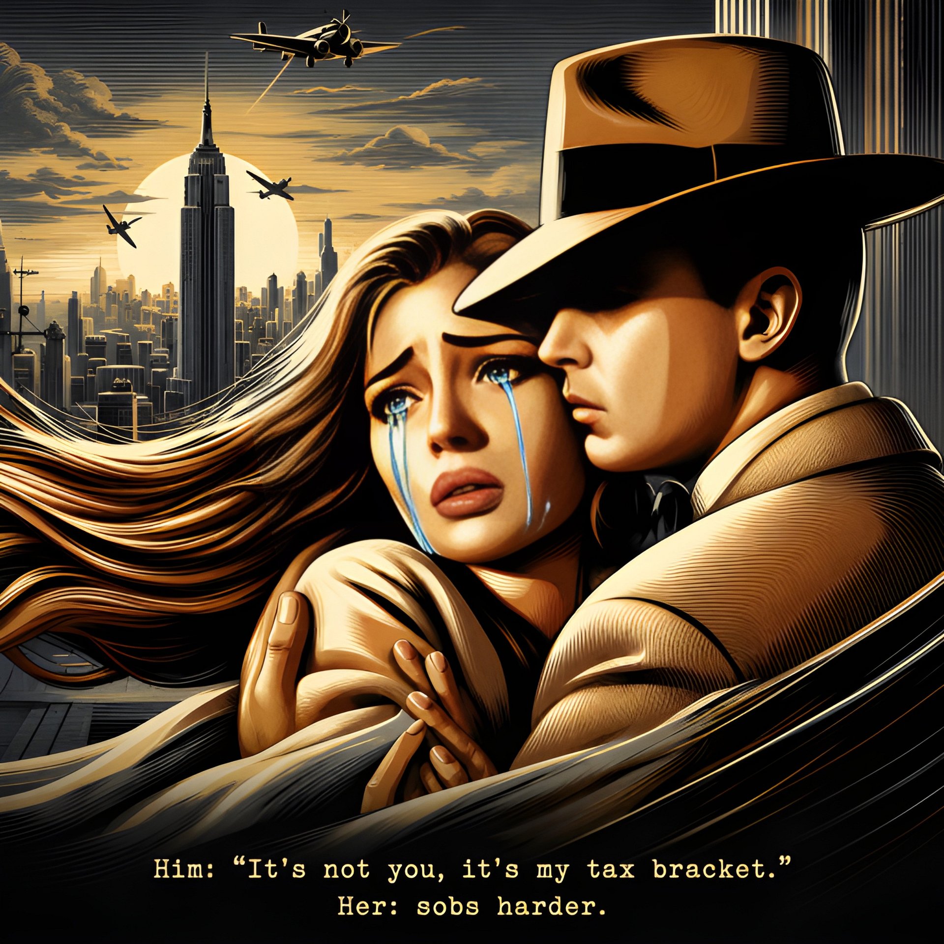 It's Not You, It's My Tax Bracket Funny Noir Wall Art, Vintage Romance Digital Download Gift Art! product image (2)
