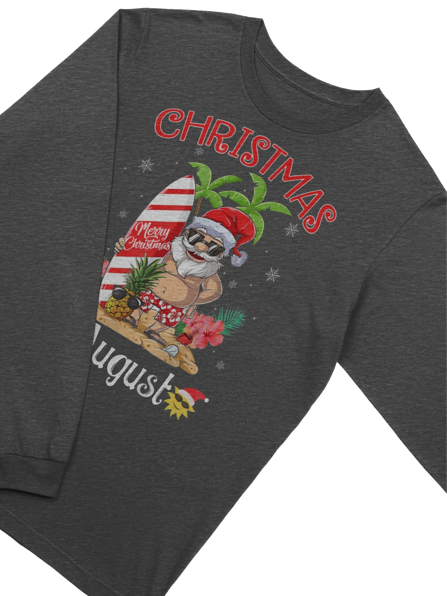 Christmas In August Shirt Funny Summer Santa Beach Vacation Long-Sleeve product image (3)