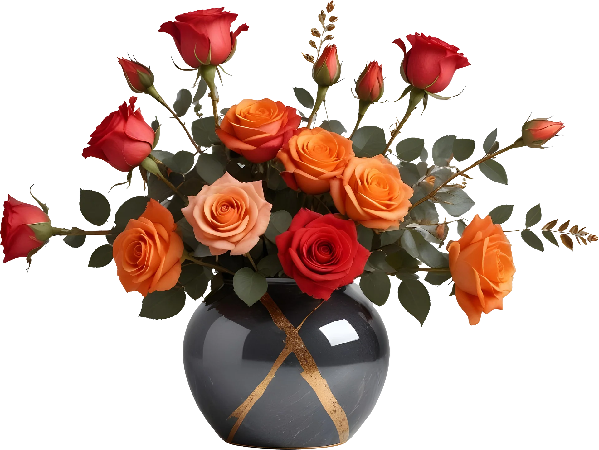 Golden Harmony Vase with Roses - PNG product image (1)