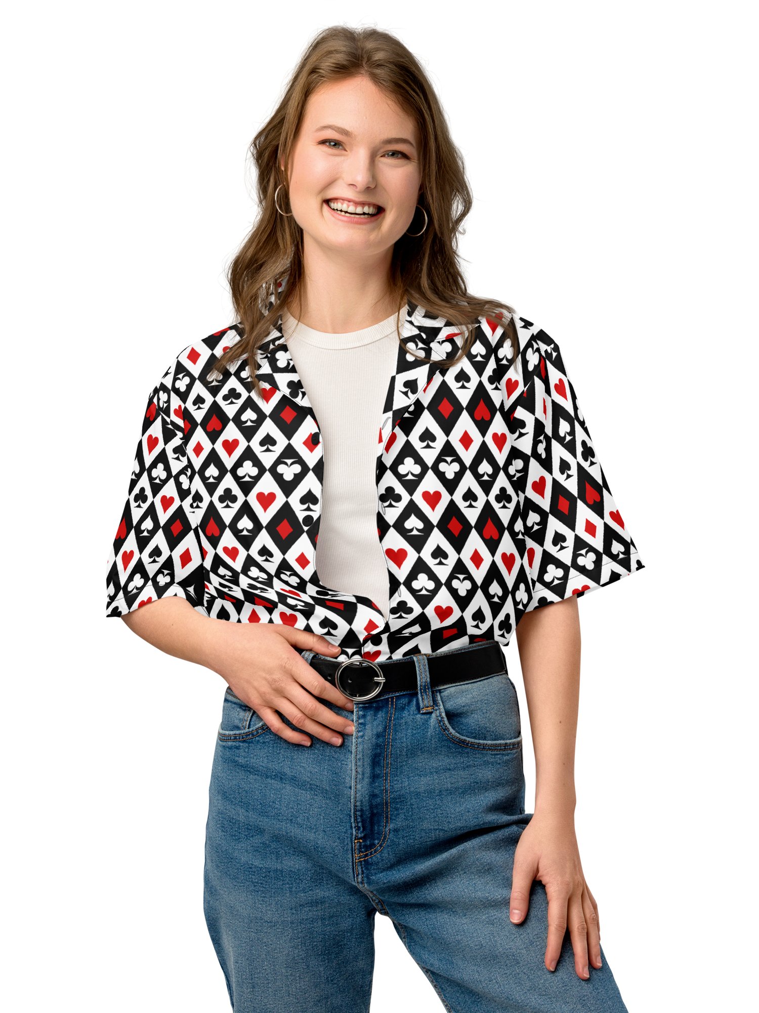 Retro Playing Card Suits Argyle All-Over Print Hawaiian Shirt product image (10)