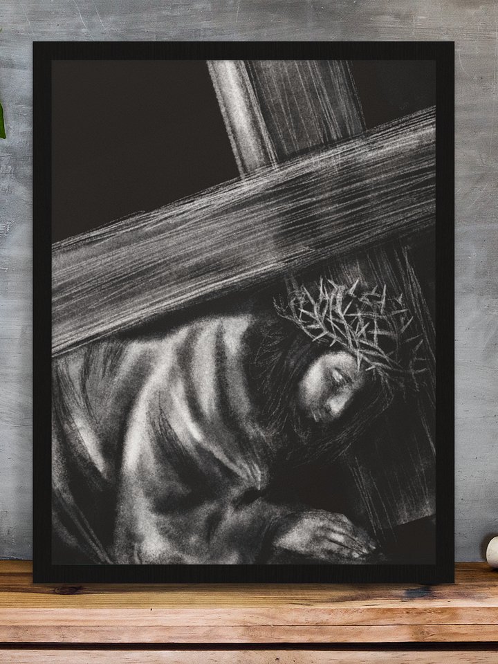 Weight of Love | Christ’s Passion Charcoal Study | Christian Wall Art Print product image (2)
