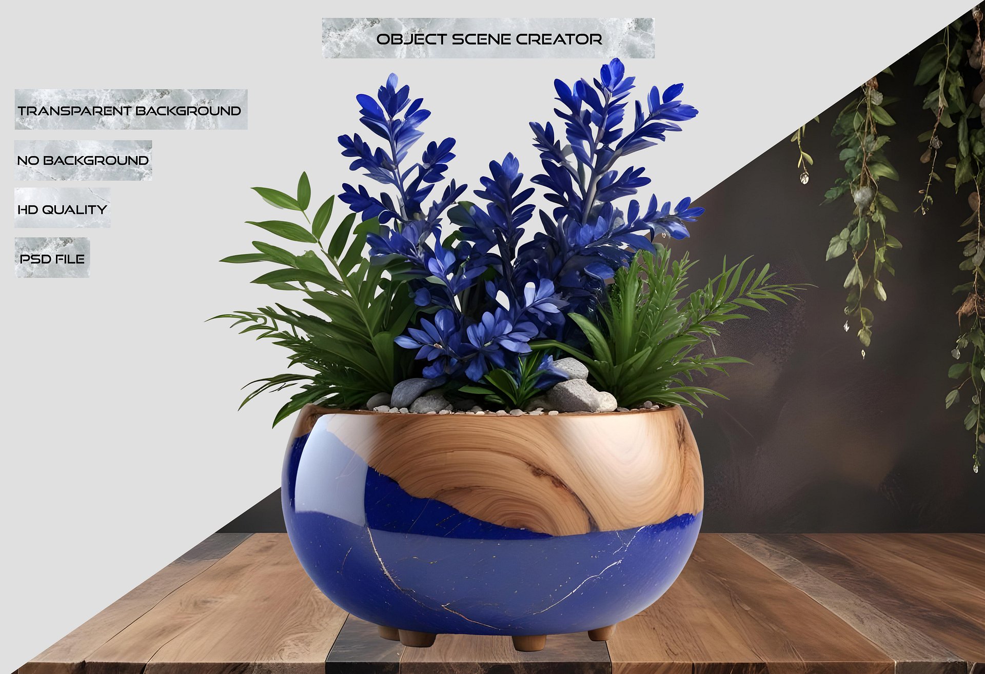 Wood & Lapis Elegance – Vase PNG for scene creator product image (2)