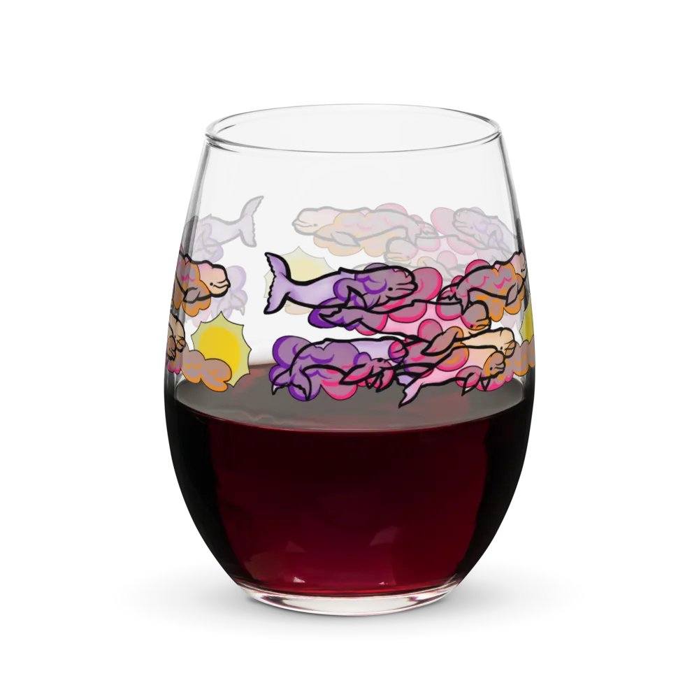 sunset beluga whales stemless wine glass product image (7)