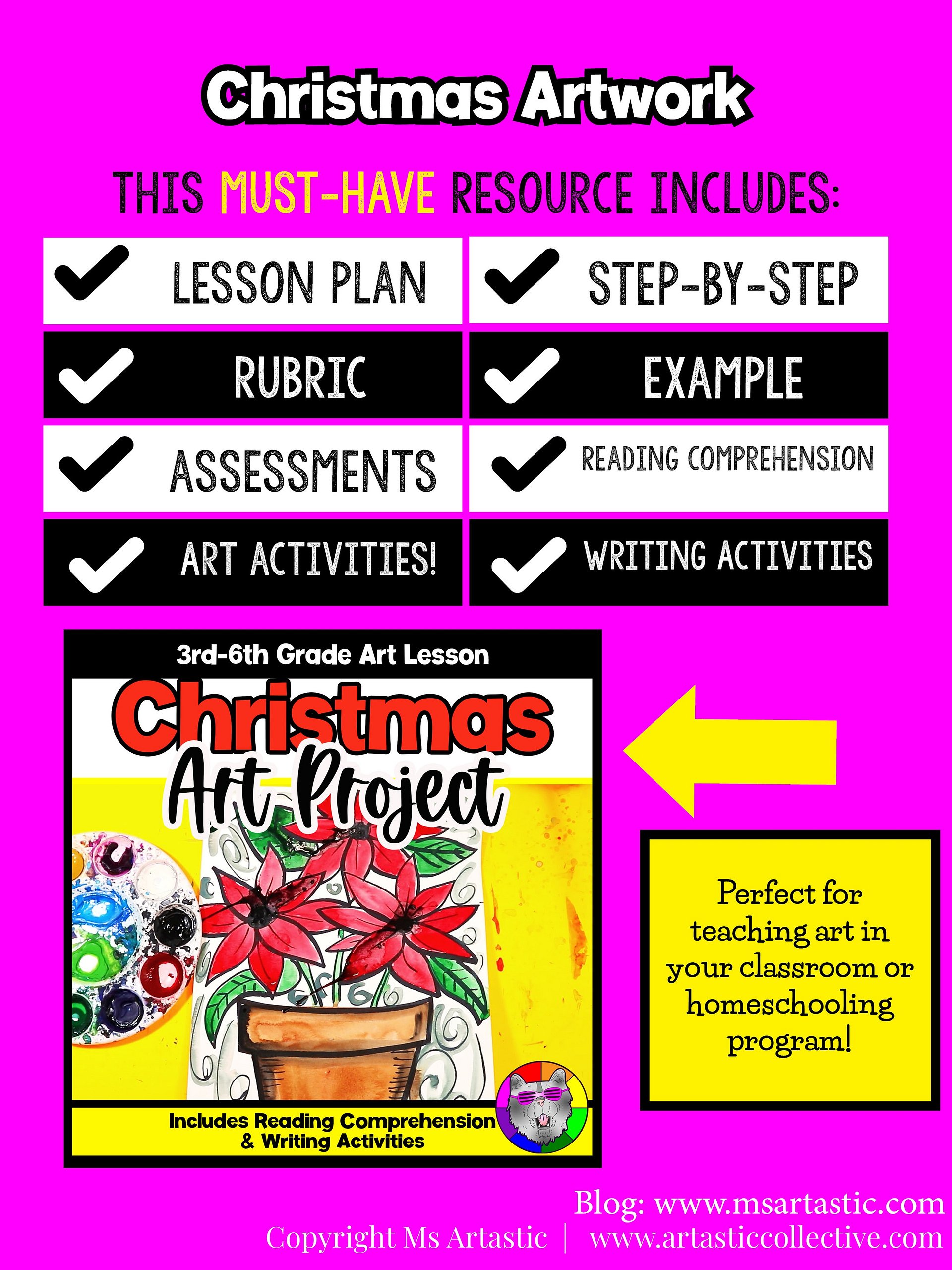 Christmas Art Project Poinsettia Art Lesson Christmas Art Activity December Art product image (5)