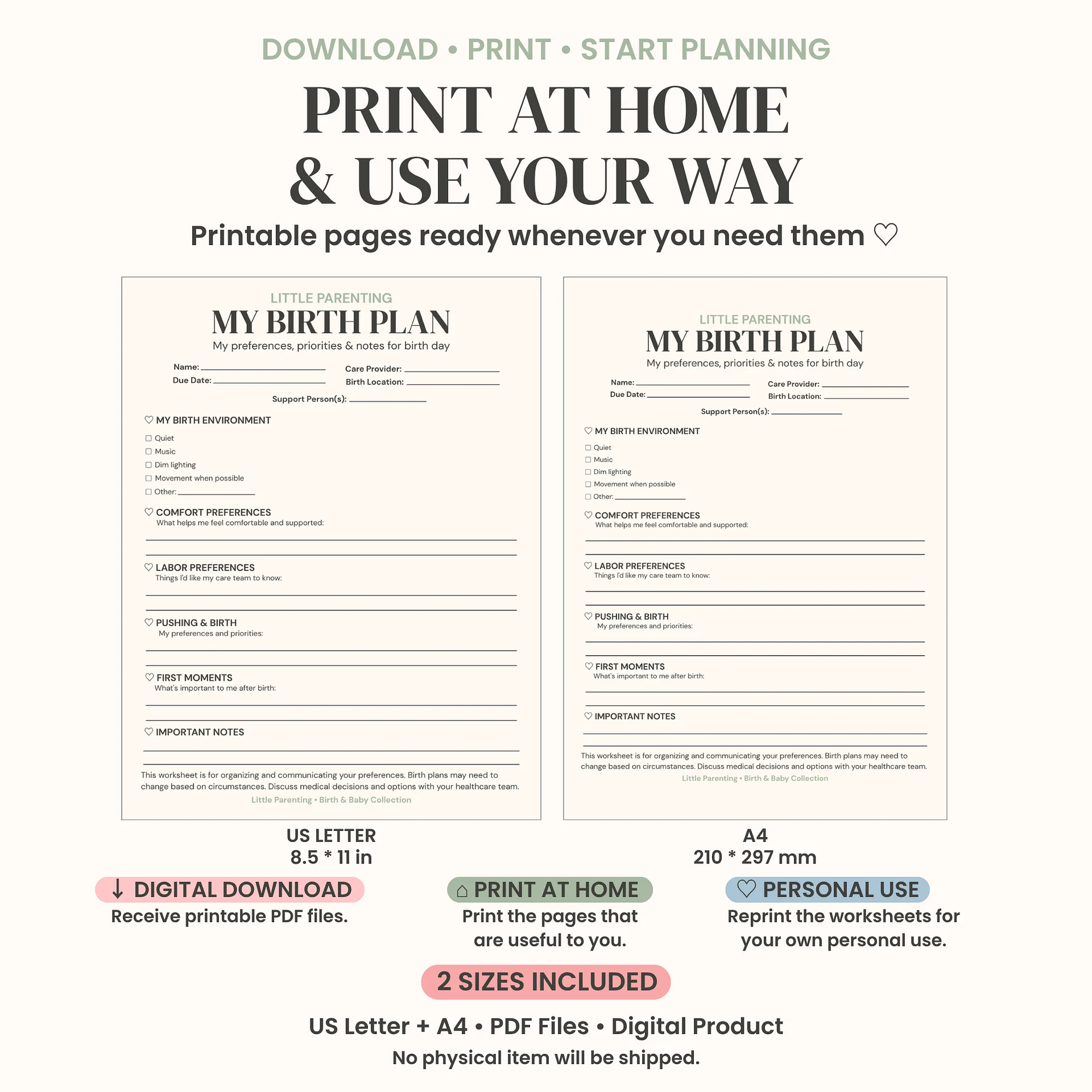 Birth Plan & Preparation Printable Kit – Hospital Bag Checklist & Postpartum Planner product image (7)