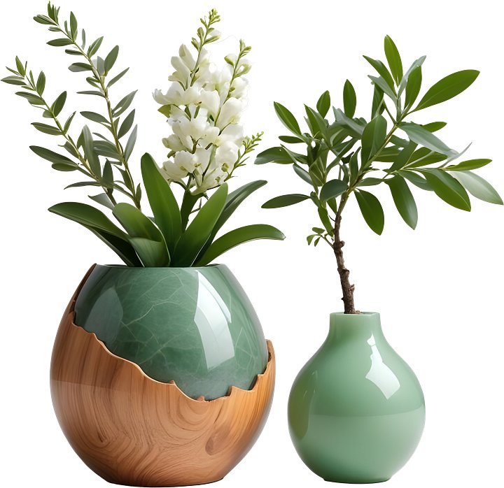 Jade Signature – Duo of Jade and Wood Vases PNG product image (1)