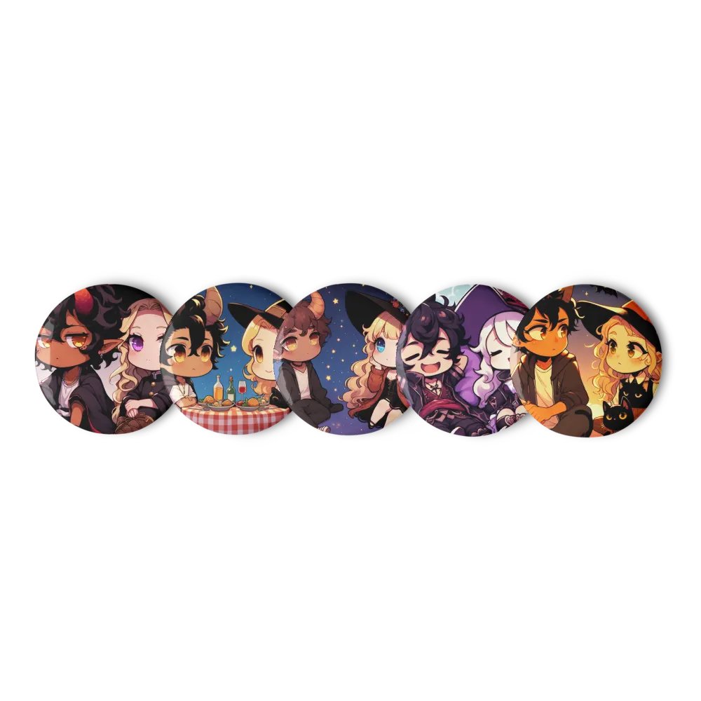 Whimsical Chibi Demon & Witch Pin Buttons Set 1 product image (1)