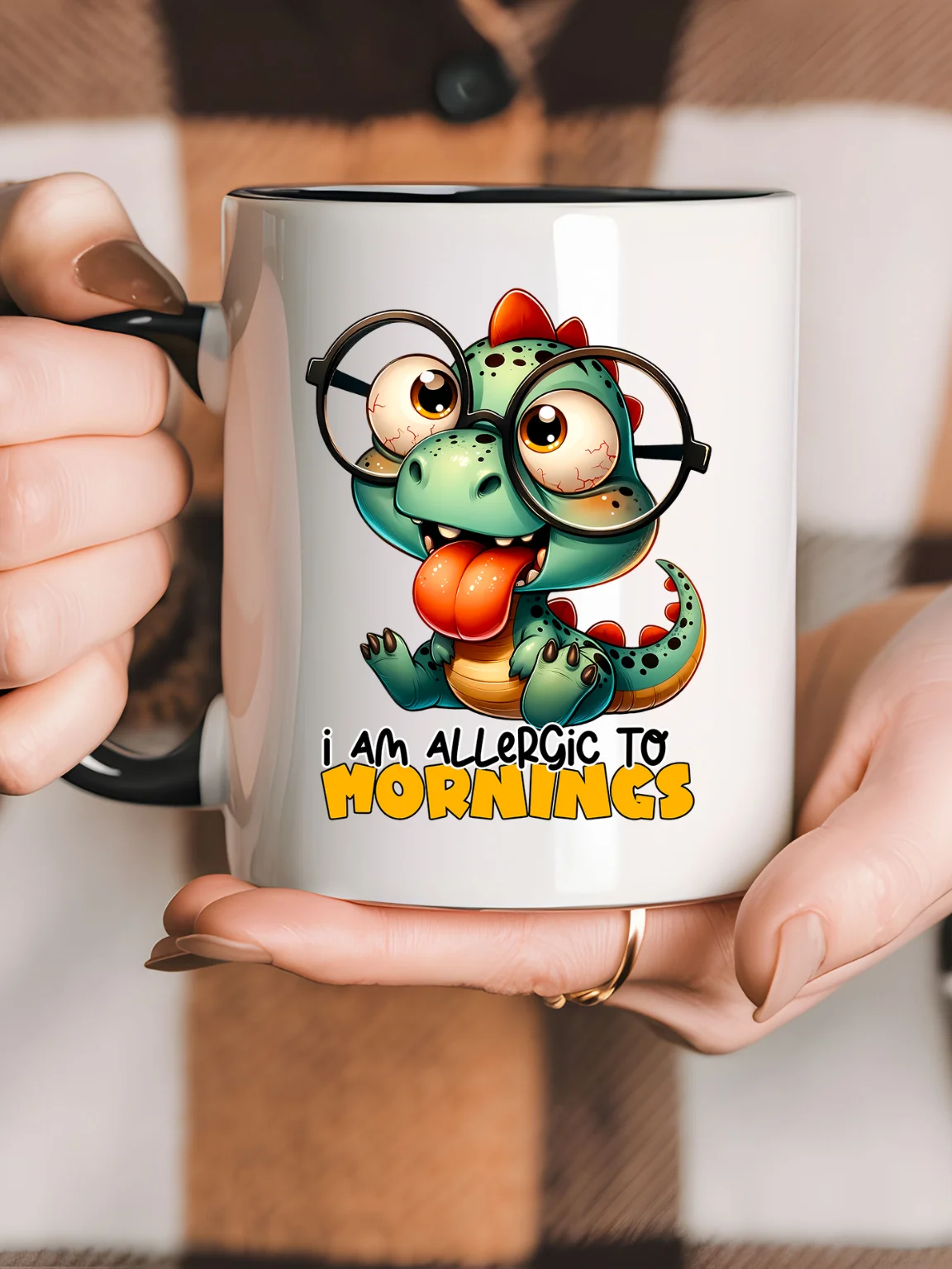 I Am Allergic to Mornings Baby Dino Coffee Mug – Cute Dinosaur Design – Funny Morning Mug, Sarcastic Gift product image (2)