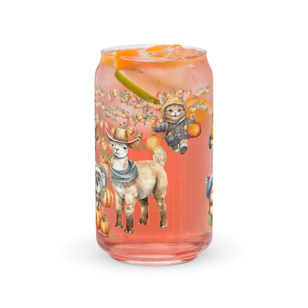 Witches Brew Coven: The Pumpkin Harvest Glass Can Tumbler | 16oz Fall-Themed Drinkware | Whimsical Animal Design product image (10)