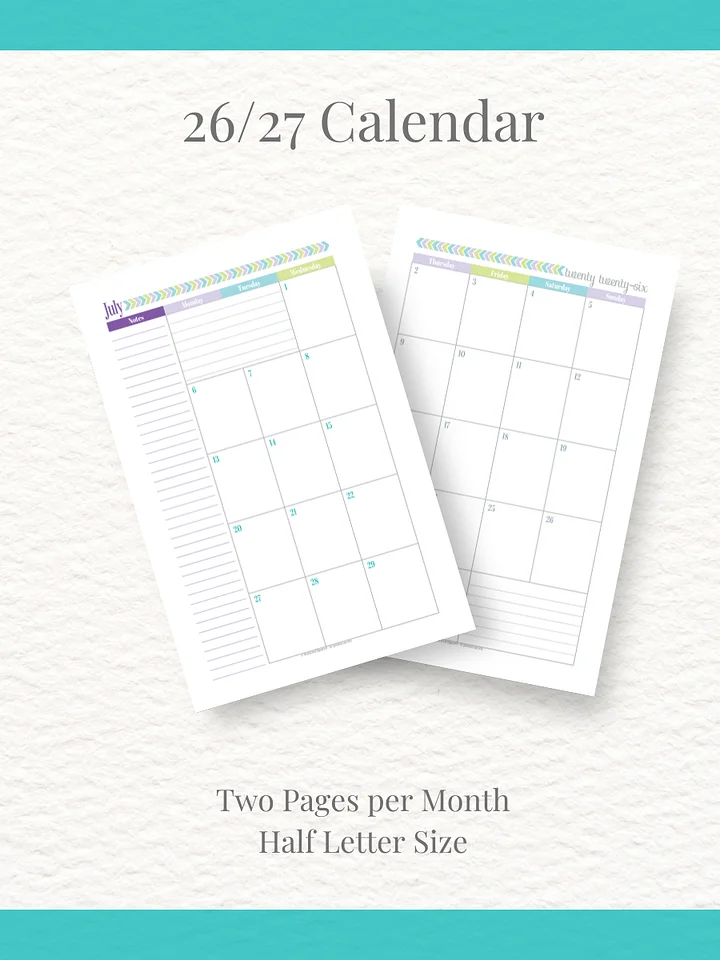 Pretty in Pastel- 26/27 Calendar - 2 Pages per Month - Half Letter Size product image (1)