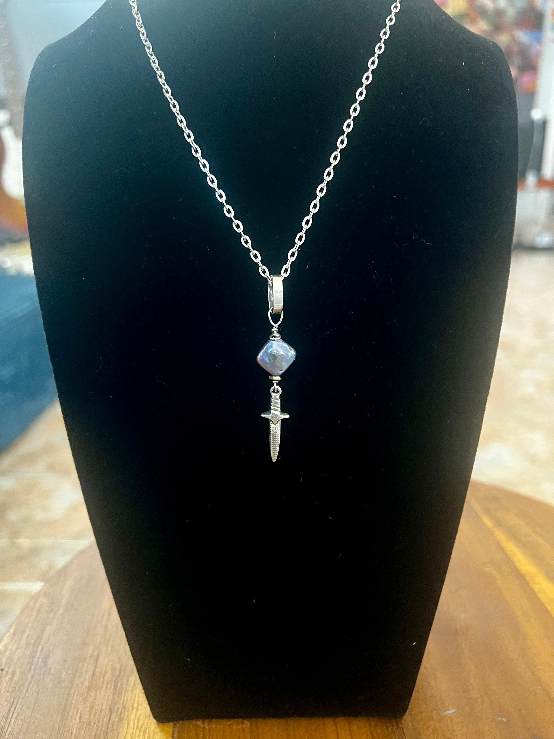 Coin Pearl and Herkimer dagger necklace product image (1)