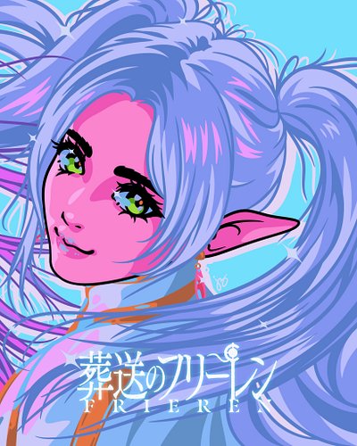 ふと振り返ったその先に。
風に舞う髪、光に満ちた色彩。旅の途中で、伝説の魔法使いフリーレンと視線が重なったような、そんな瞬間を描きました。

A sudden turn—a moment captured in time.
With hair cau...