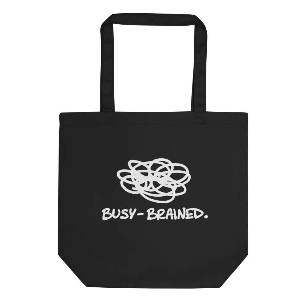 BUSY-BRAINED (white design) tote bag product image (1)