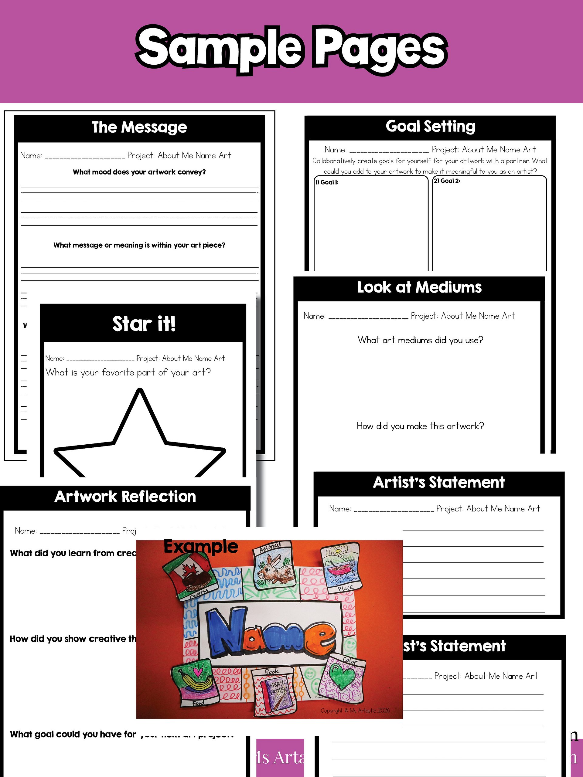 2nd Grade Back to School About Me Name Art Lesson Favorite Things Art Project product image (12)