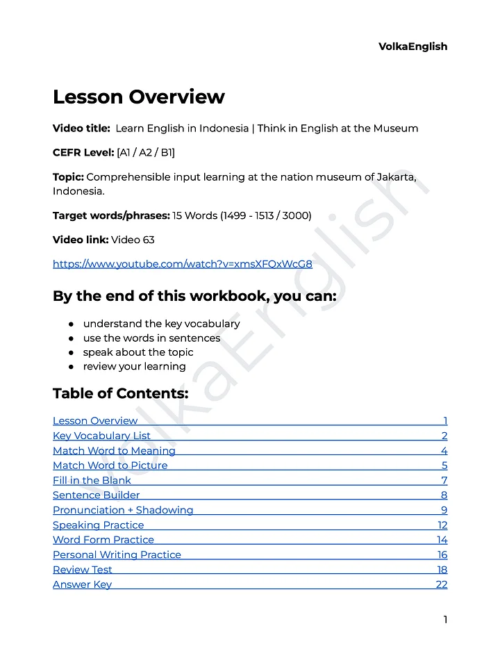 My First Day in Indonesia | Comprehensible Input Vlog - Video 63 Study Pack product image (2)