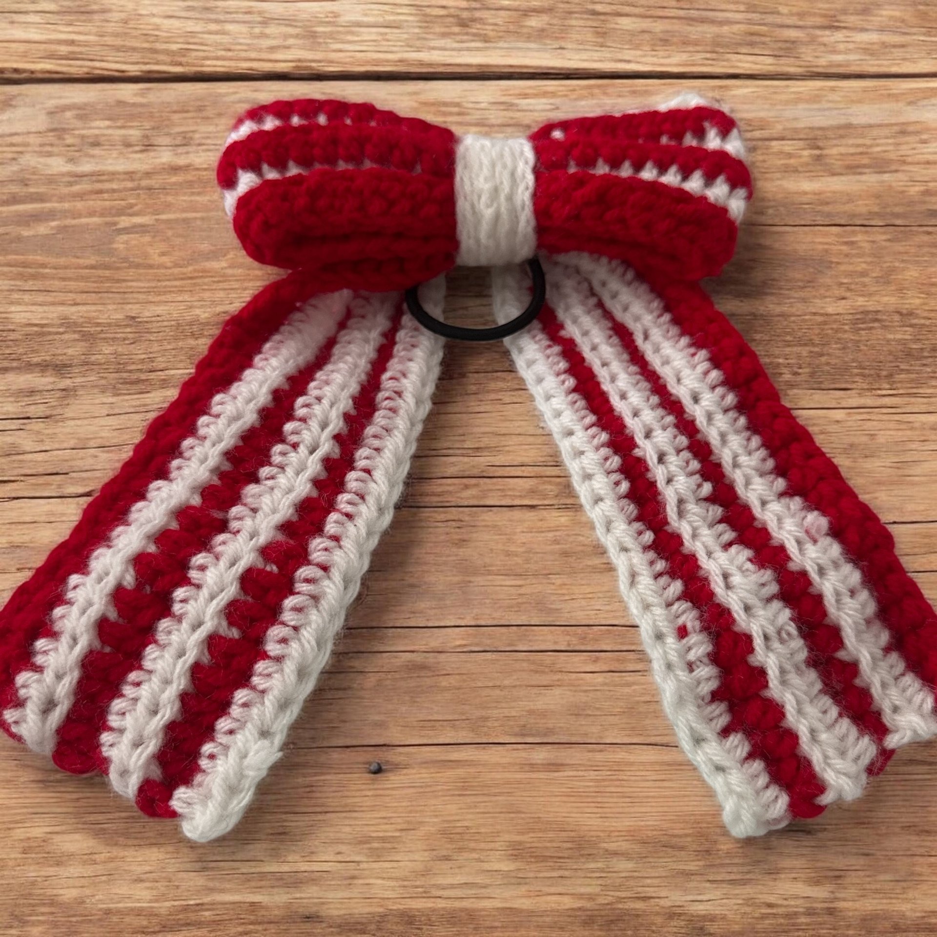 Classic Striped Crochet Hair Bow product image (1)