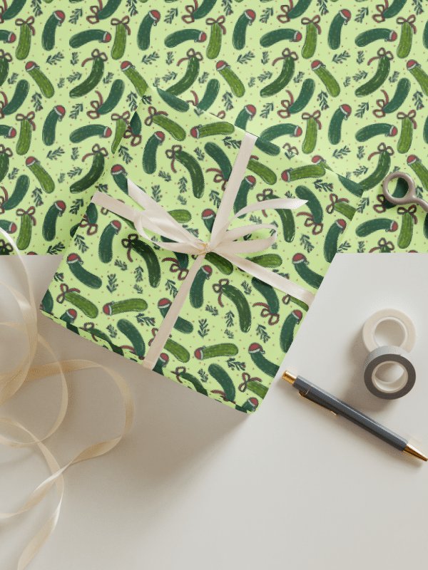 Funny Christmas Pickles Pattern Wrapping Paper, 3 Pack product image (1)