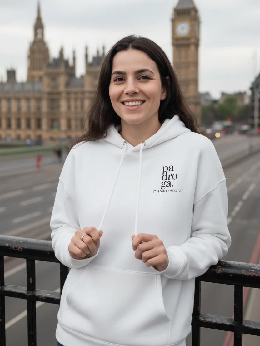 padroga. white hoodie vertical logo product image (7)