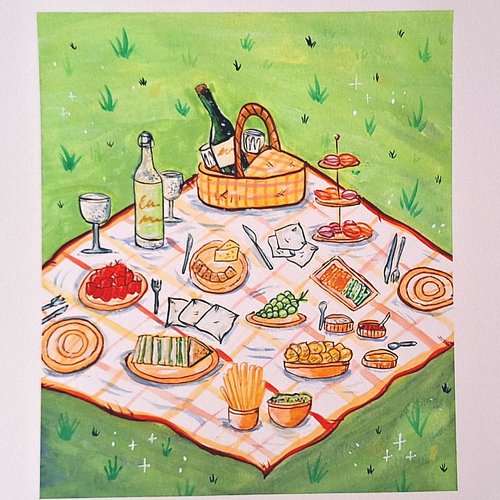 A Picinic Painting 

Whats your favourite things to bring on a picnic?

#picnic #painting #goauche #food #grass