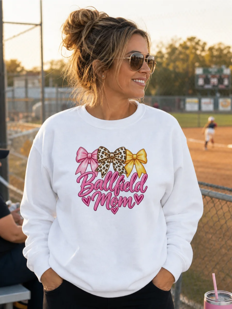 Ballfield Mom Three Bow Sweatshirt | Baseball & Softball Mom Crewneck product image (43)