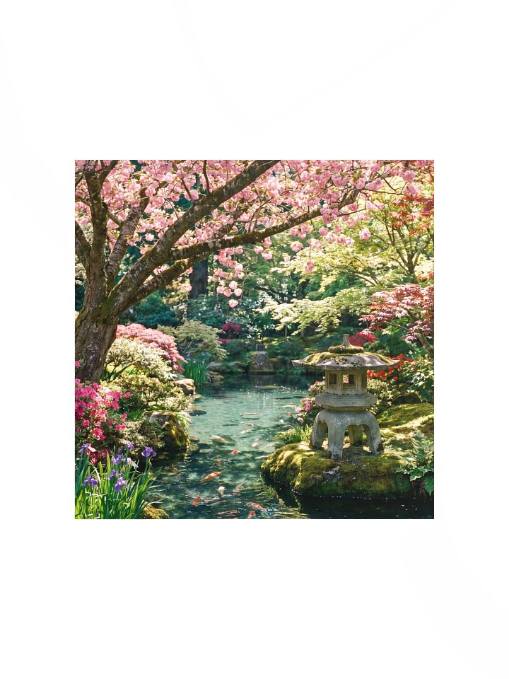 Serene Japanese Garden & Koi Pond Print - Spring Cherry Blossom Wall Art product image (1)