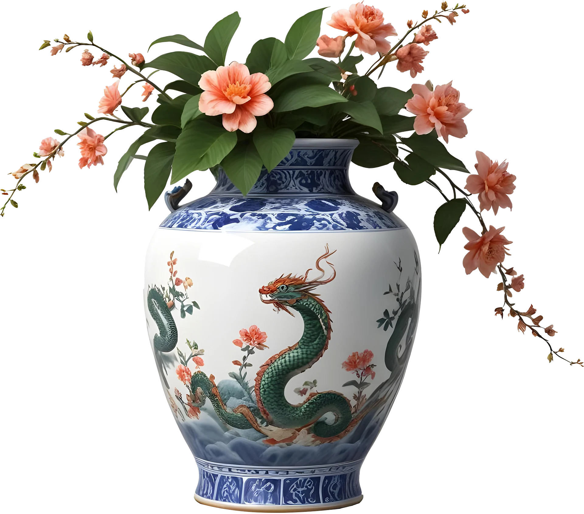 Chinese Porcelain Vase – Year of the Serpent with Floral and Serpent Décor PNG product image (1)