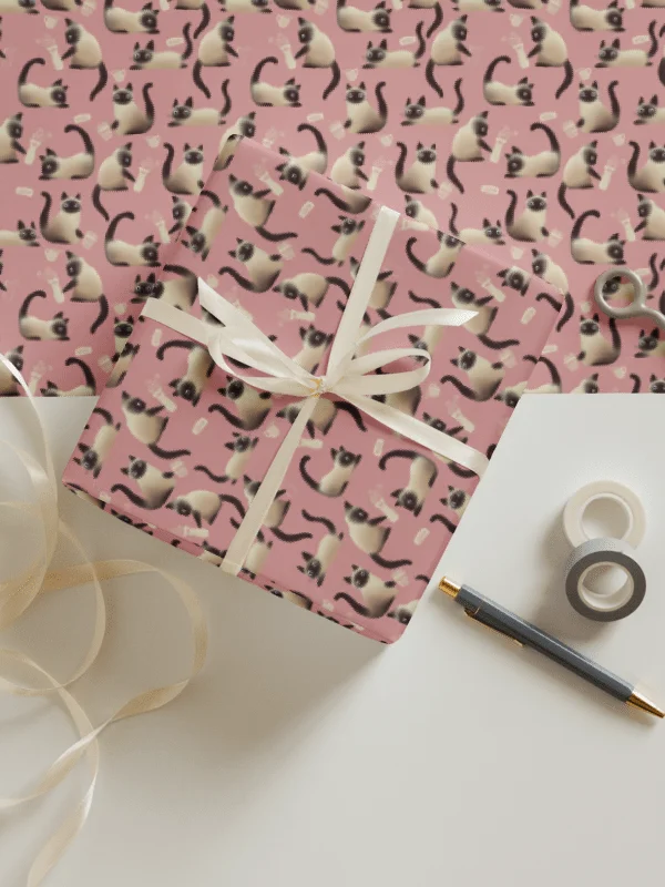 Bad Siamese Cats Knocking Stuff Over Wrapping Paper in Pink, 3 Pack product image (1)