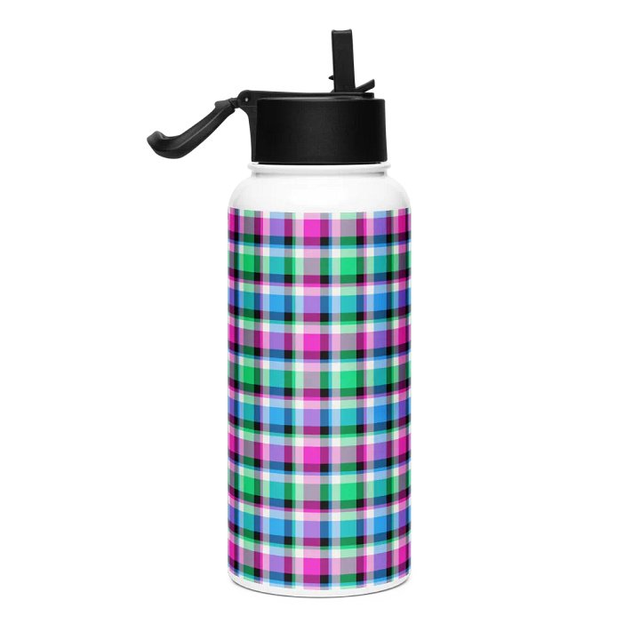 Magenta, Green, and Blue Plaid Water Bottle product image (1)