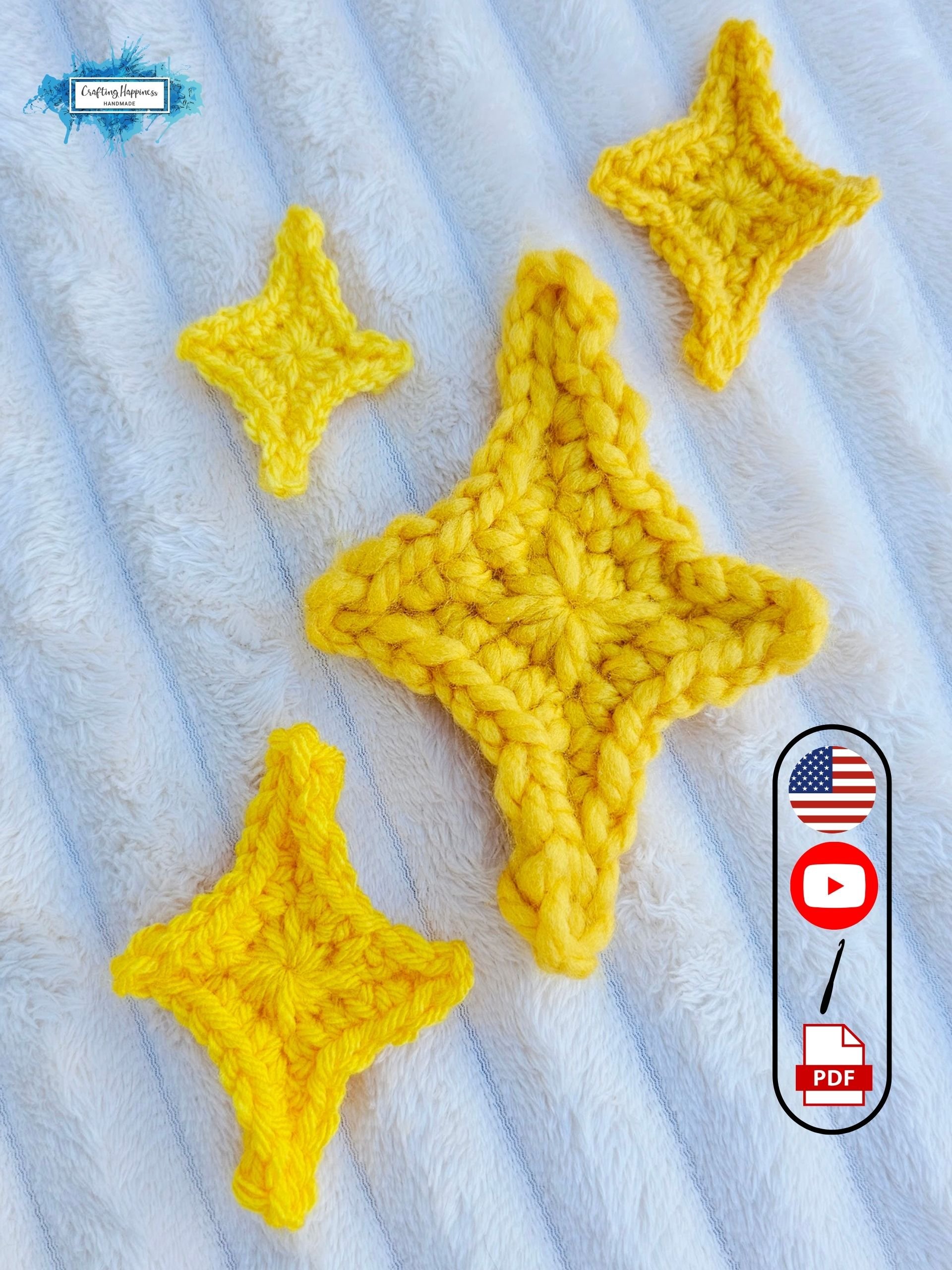 CROCHET PATTERN + VIDEO Emoji Sparkle Star 4 Sizes | Celestial Applique Motif | Kawaii Accessory | Cute Gift pdf product image (1)