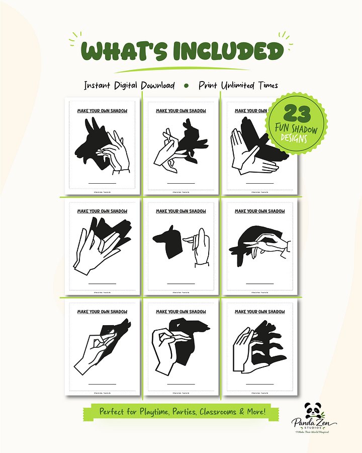 Hand Shadow Activity for Kids Printable - Shadow Puppets Worksheet Pack product image (2)