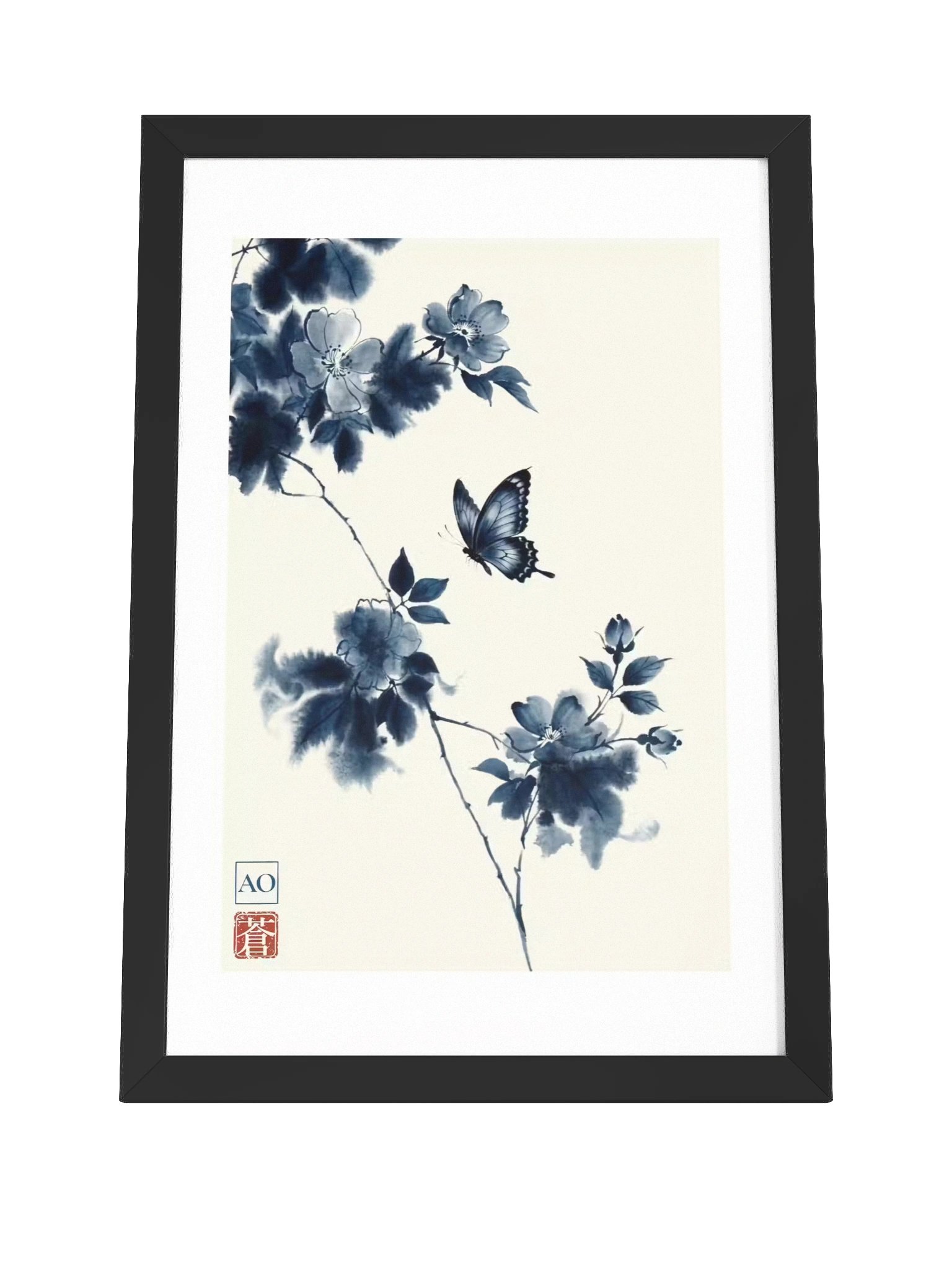 Japanese Ink Art Print | Indigo Butterfly No.04 | Framed Wall Art - AO Japan Blue product image (4)