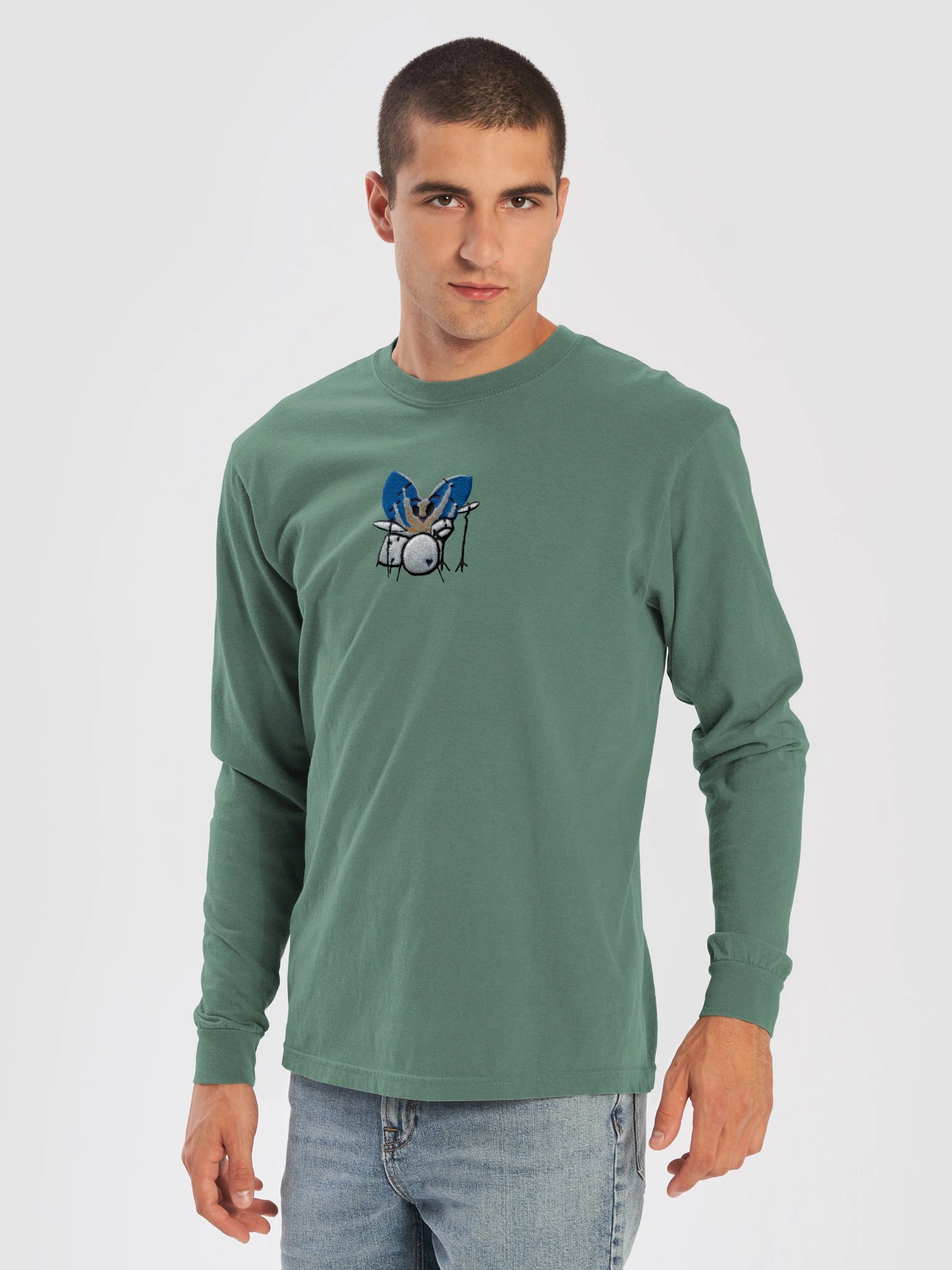 Bug Band Adult Unisex Embroidered LS Tee Centered GoldBug product image (29)