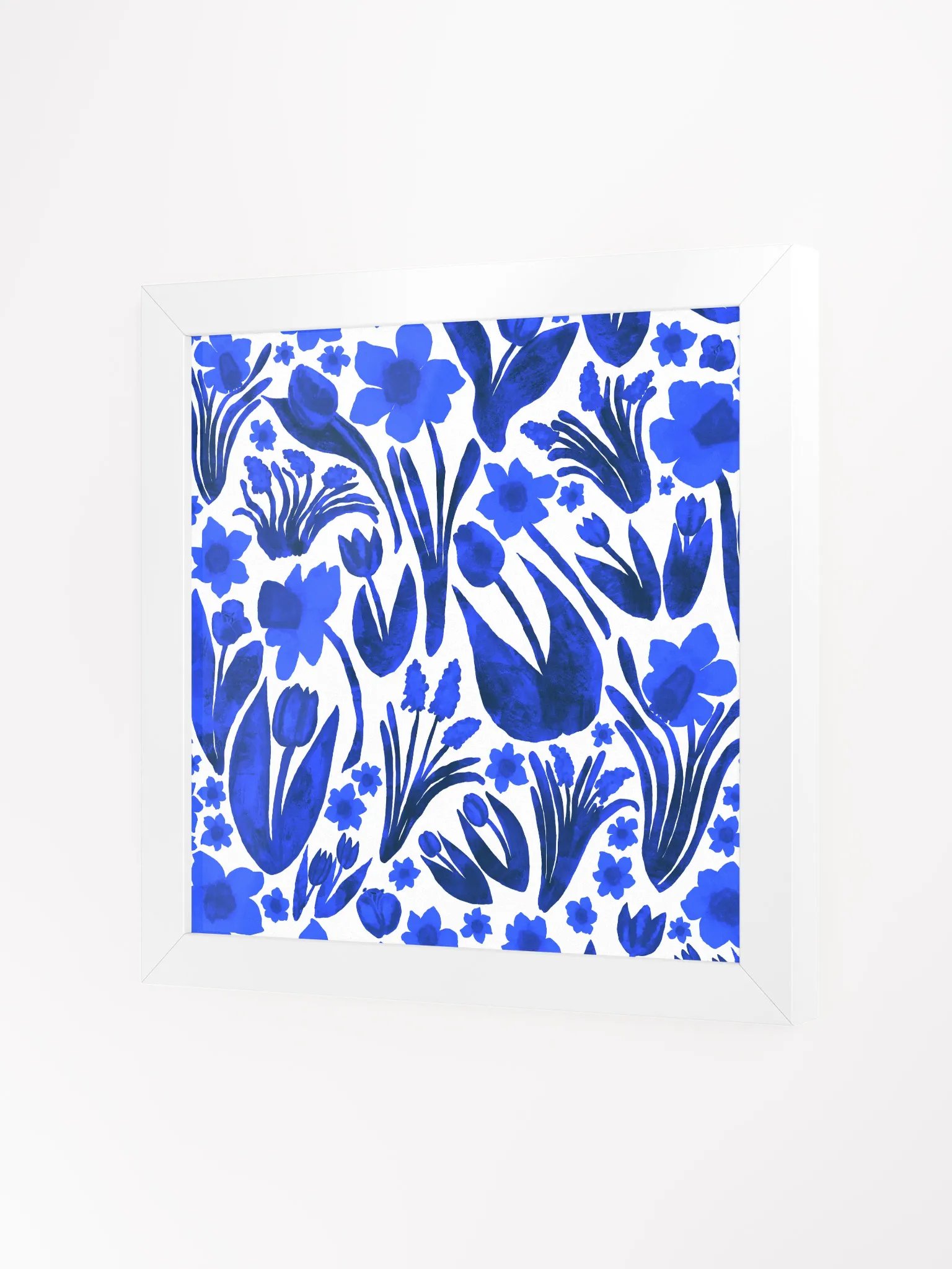 Spring Garden Royal Blue on White | Square Print | by Monique Faella Designs™ | Framed Coastal Wall Art | Museum-Quality Print product image (3)