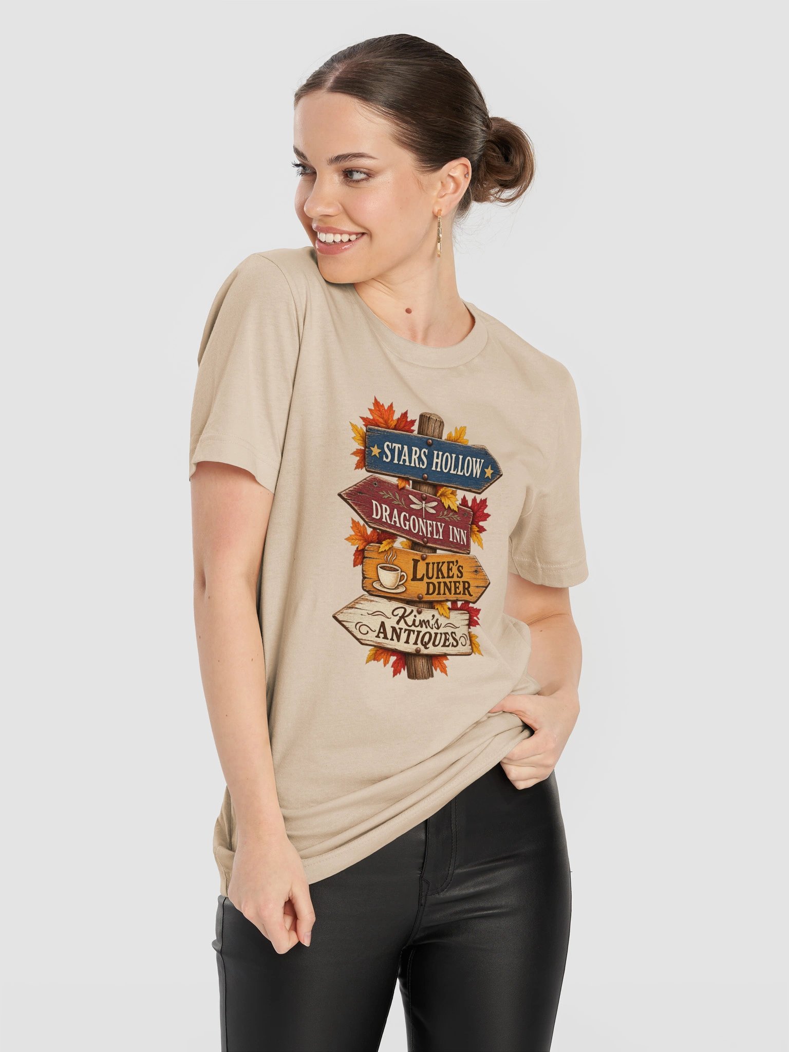 Stars Hollow Signpost T-Shirt | Cozy Fall Town Graphic Tee product image (22)