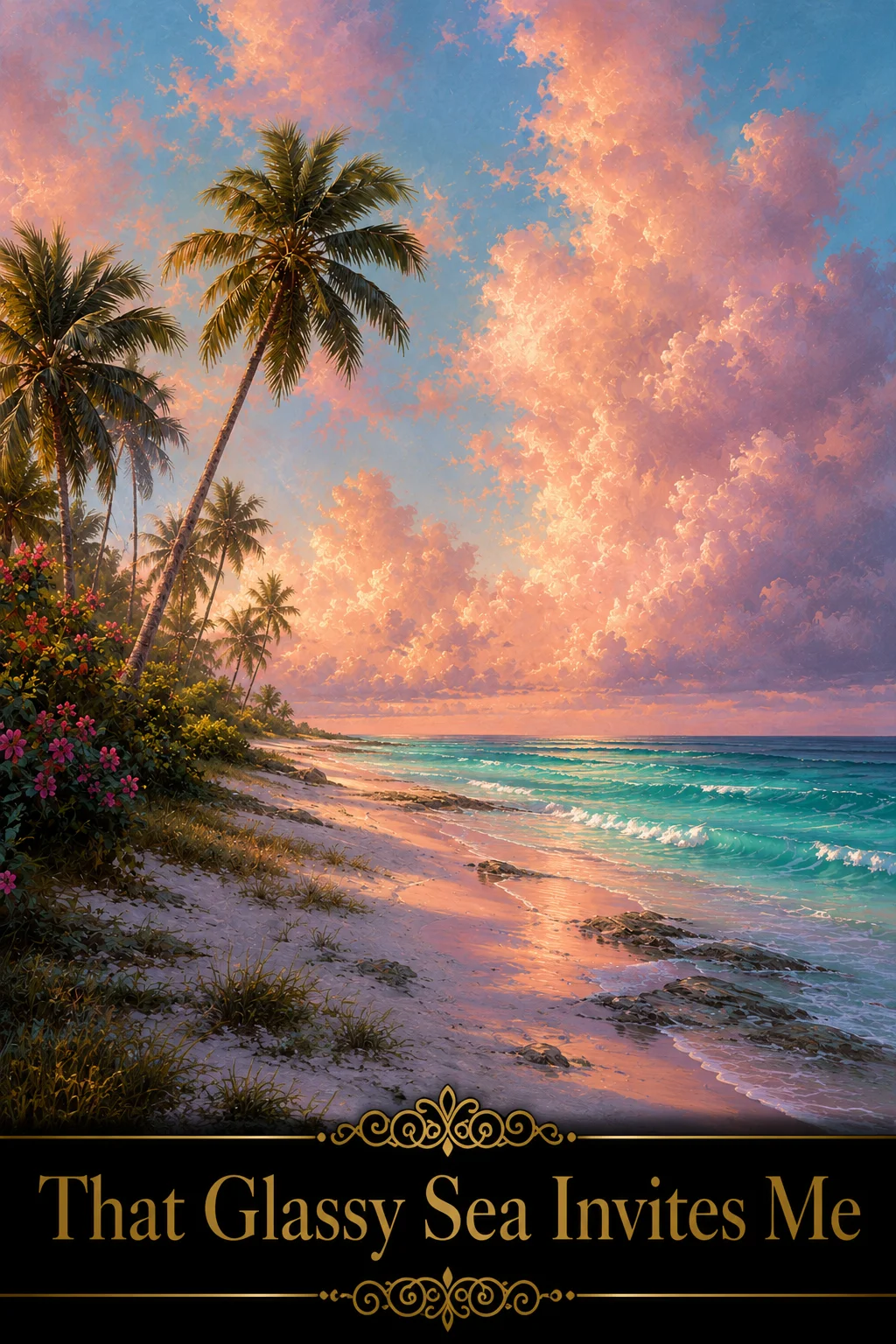 Or That Glassy Sea Invites Me - Tropical Sunset Oil Painting Wall Art product image (1)
