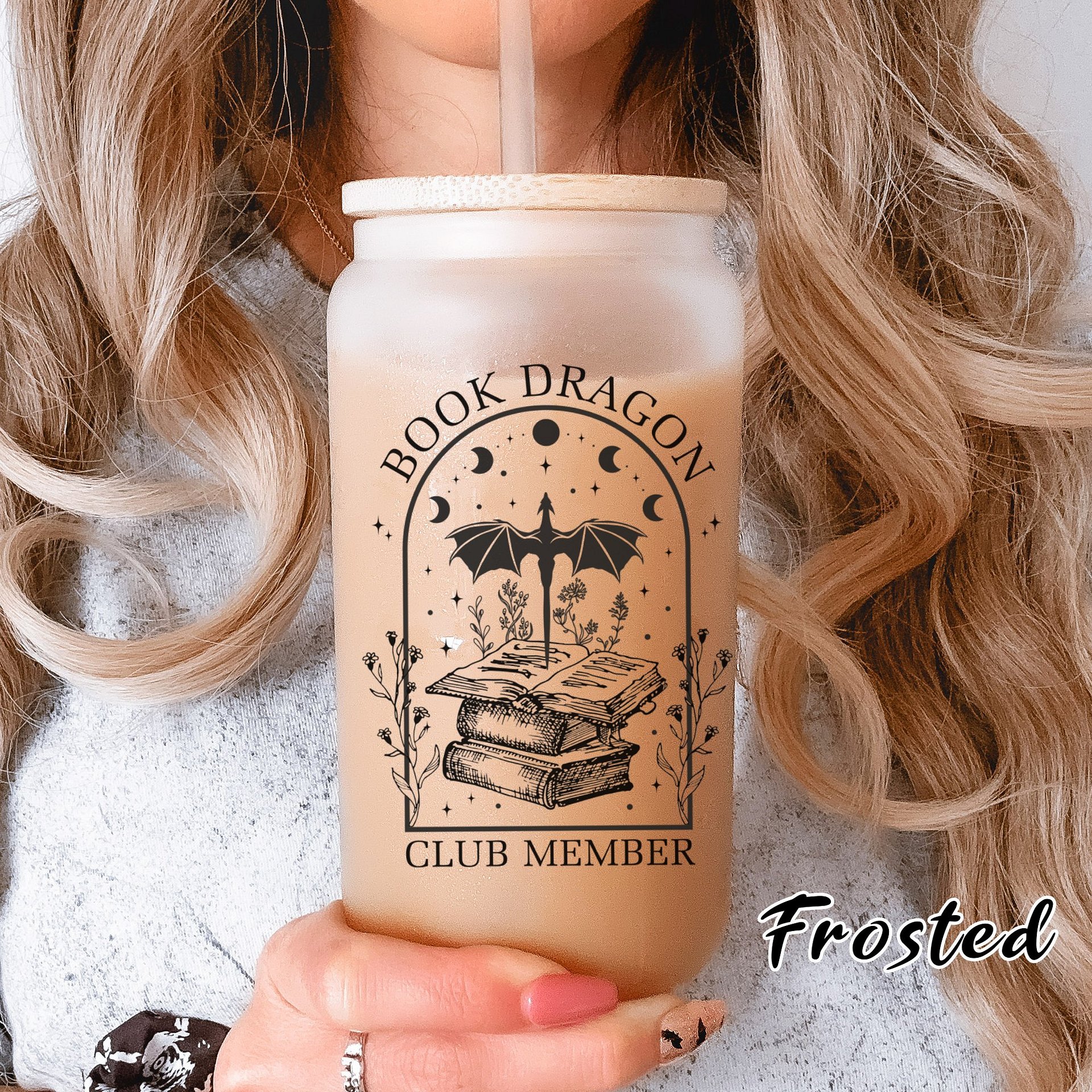 Book Dragon Club Member PNG Romantasy Smut Reader Bookish 16oz Libbey Glass Soda Can, YA Fantasy Book, Instant Digital Download product image (1)