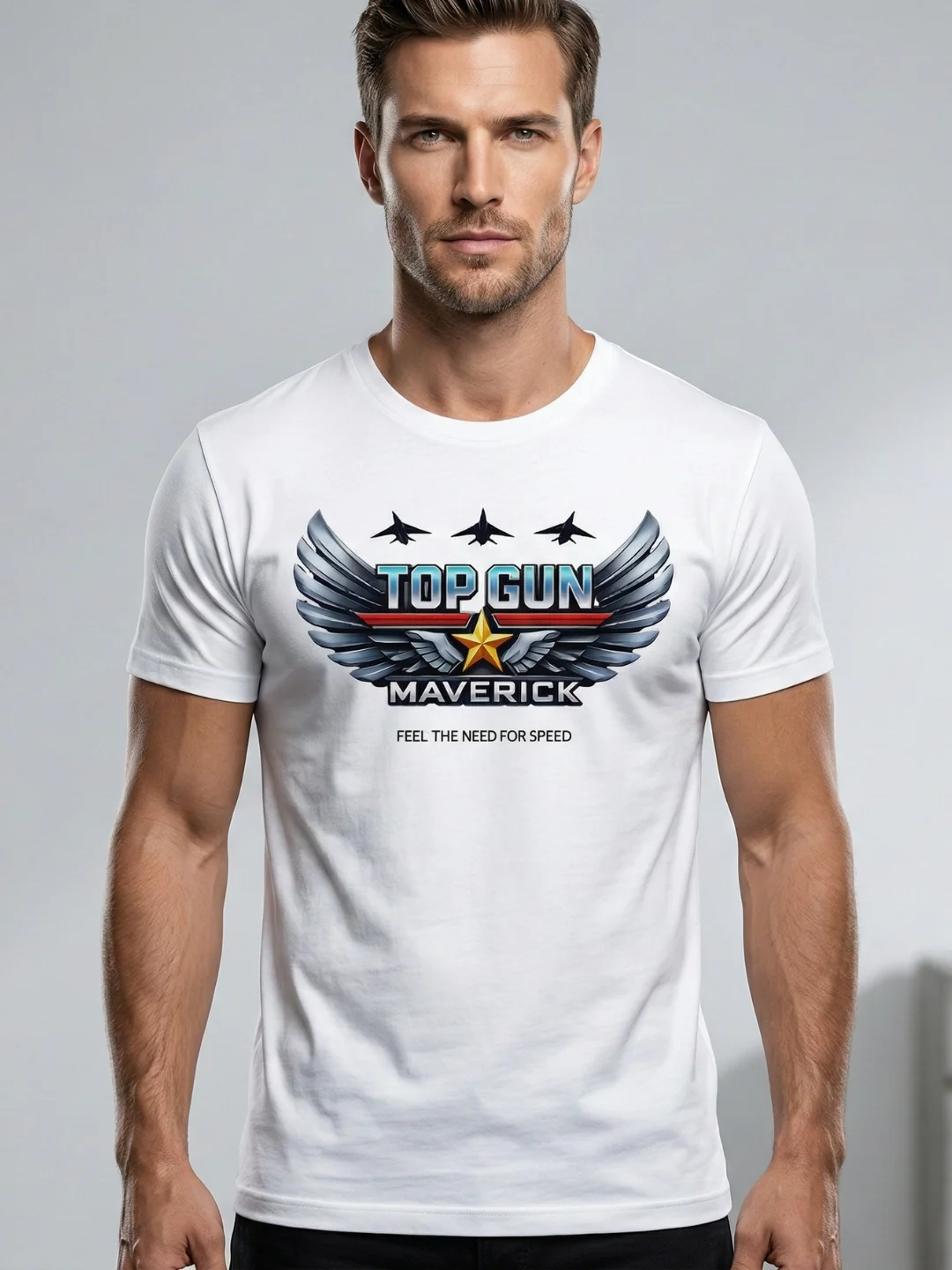 Top Gun Maverick T-Shirt Wings Logo Feel The Need For Speed | White Vintage Graphic Tee | Tom Cruise Aviation Collector Movie Shirt product image (1)